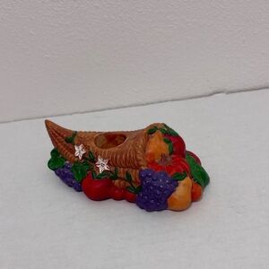 RUSS Thanksgiving porcelain Cornucopia  Candleholder Decor Autumn Green Leaves